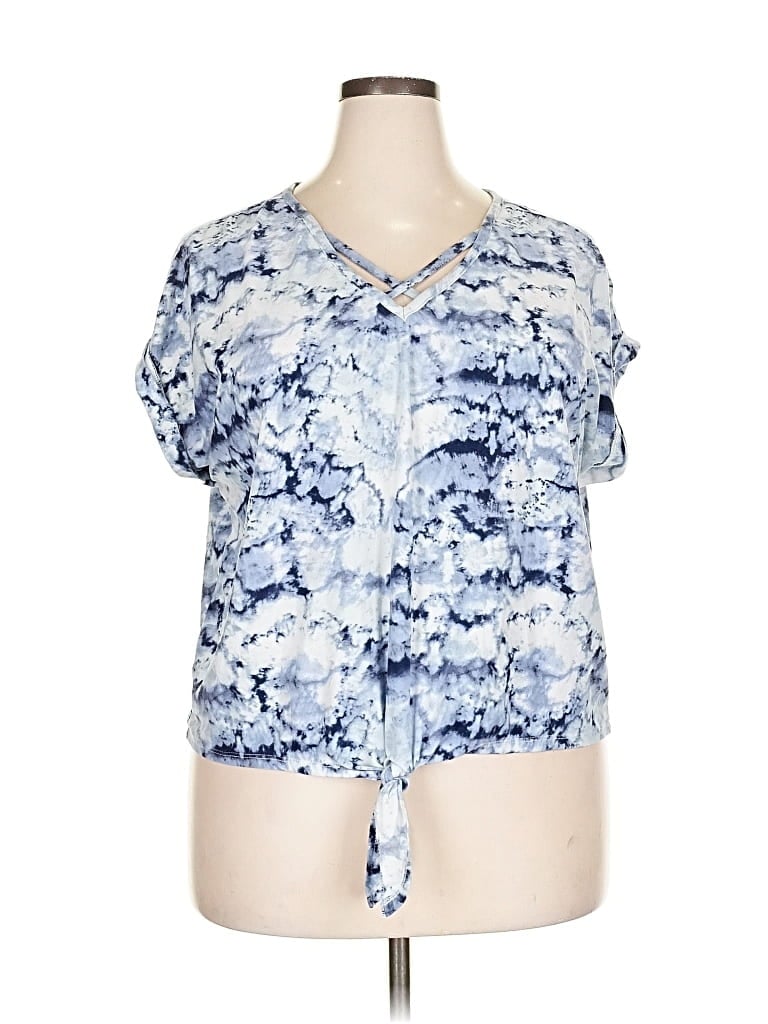 Pre-owned Unbranded Short Sleeve Blouse In Blue