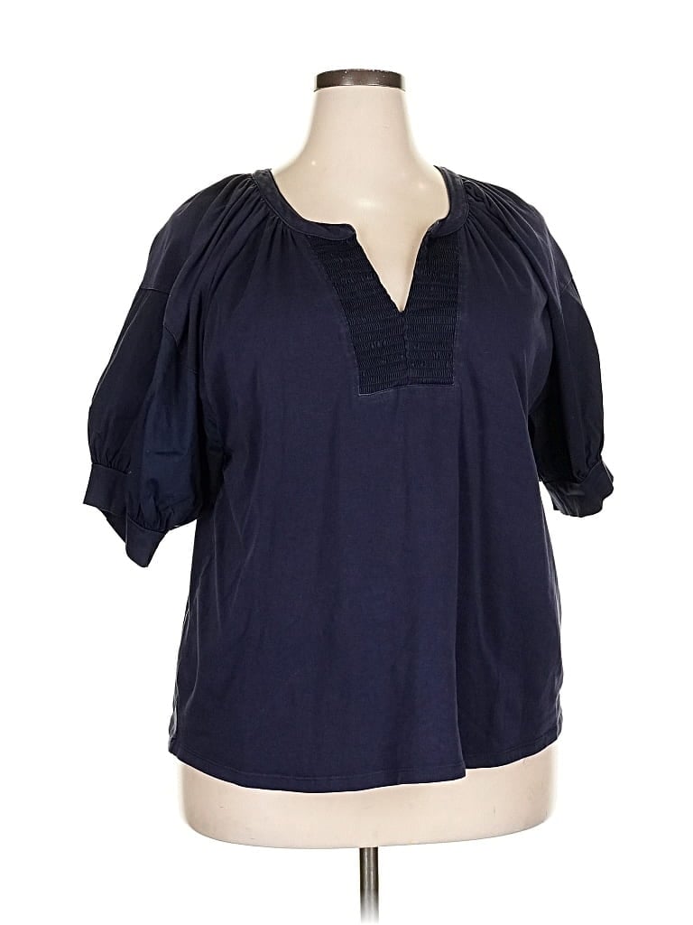 Pre-owned Chico's Short Sleeve Blouse In Blue