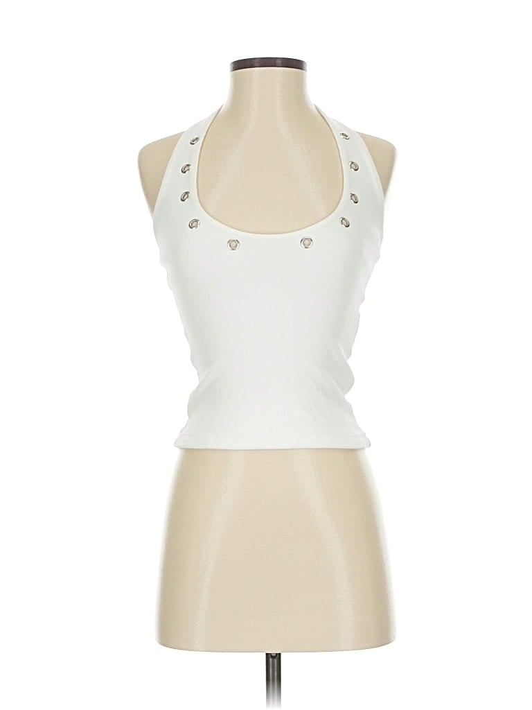 Zara Sleeveless Top Ivory Halter Neckline Tops In White
