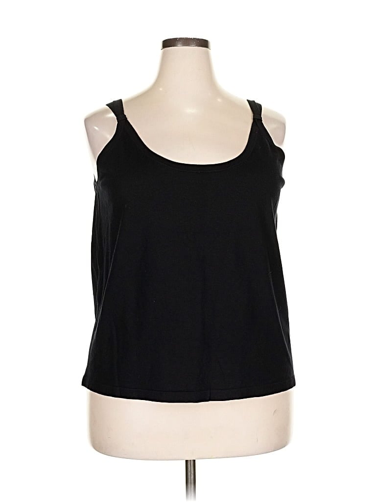 Pre-owned Sigrid Olsen Sleeveless Top Black Solid Pattern Scoop Neck Tops