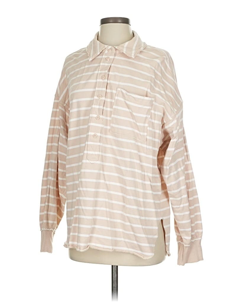 Pre-owned Aerie Long Sleeve Polo Shirt In Brown