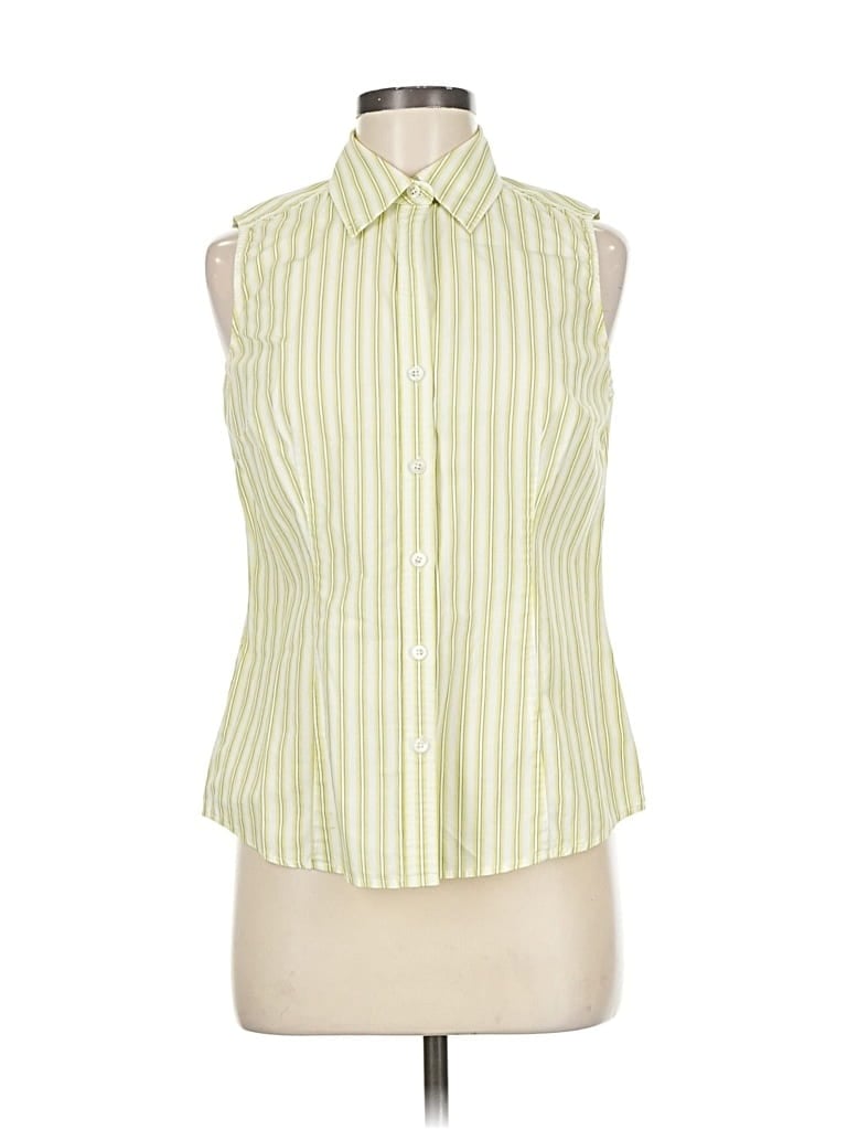 Pre-owned Ann Taylor Sleeveless Button Down Shirt In Green