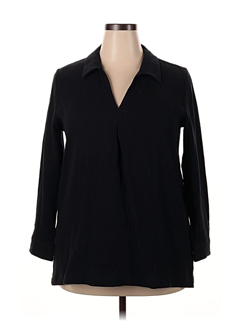Pre-owned Soft Surroundings Long Sleeve Blouse In Black