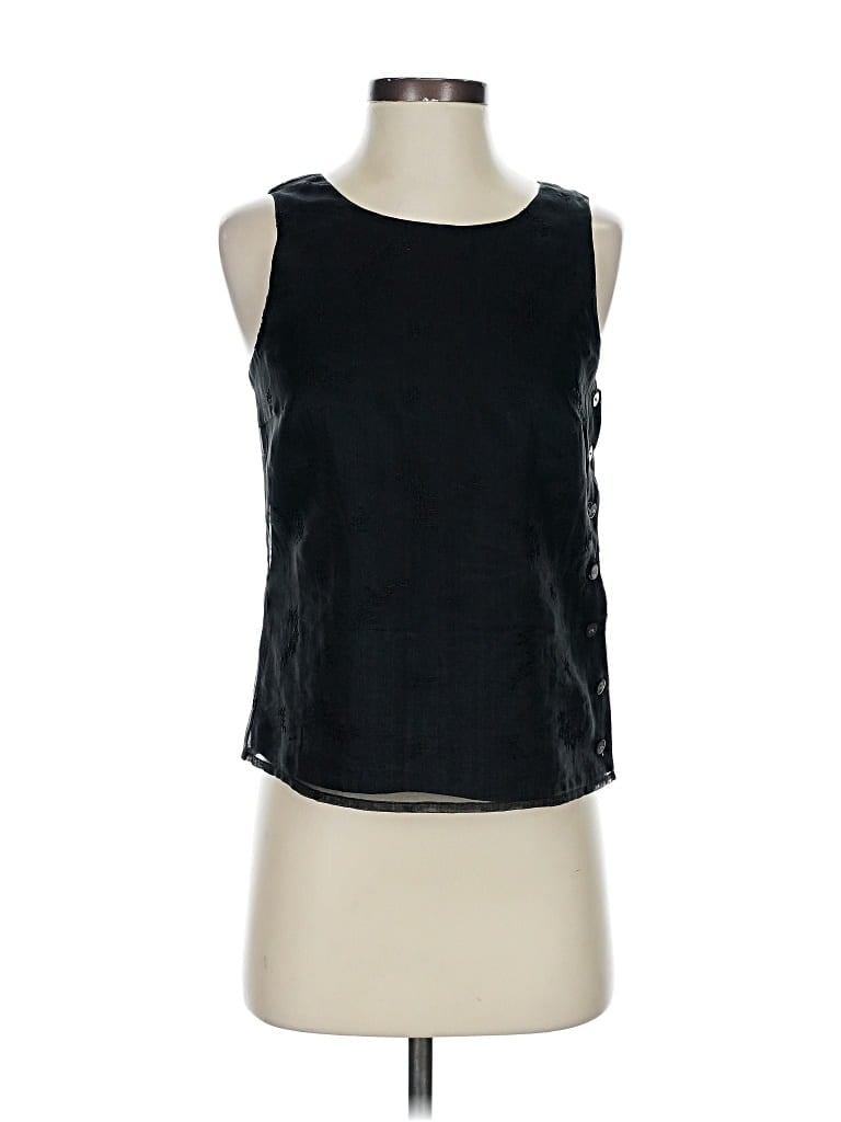 Pre-owned Laura Ashley Sleeveless Silk Top Black Boatneck Tops