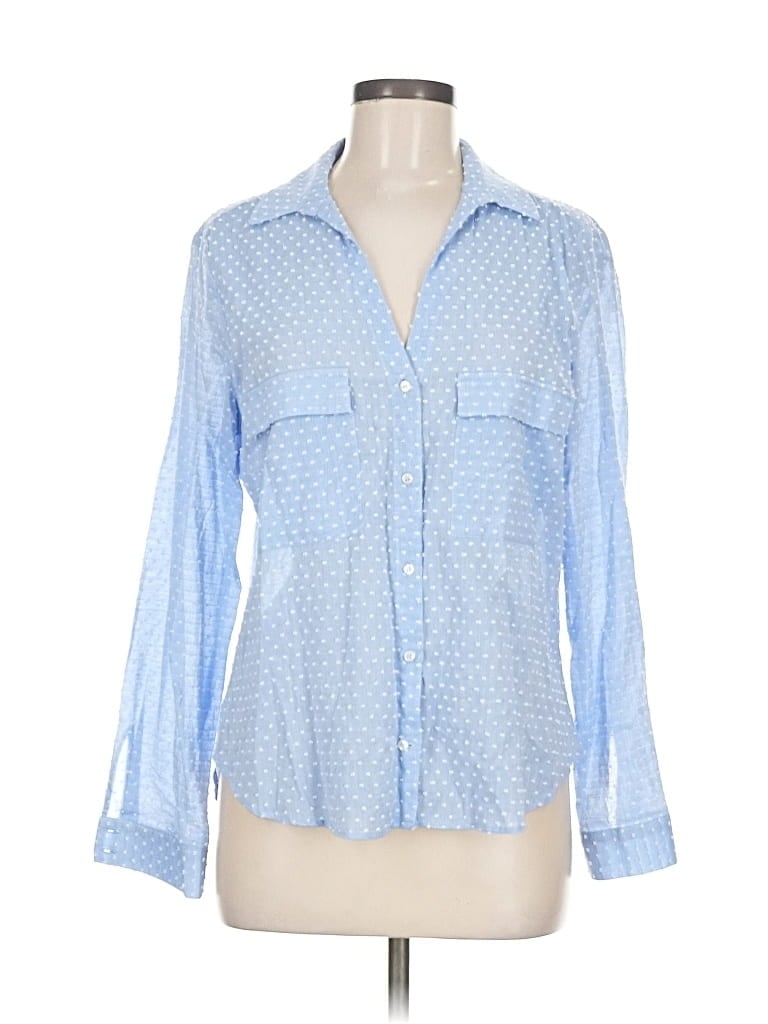 Pre-owned Zara Basic Long Sleeve Button Down Shirt In Blue