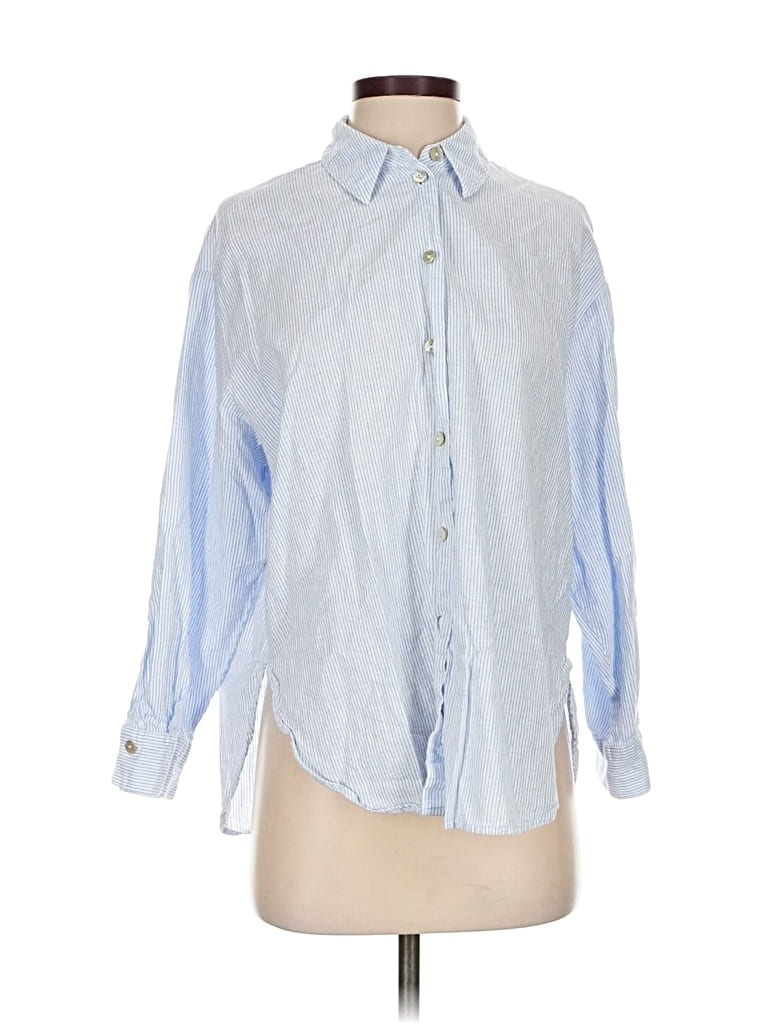 Pre-owned Zara Long Sleeve Button Down Shirt In Blue
