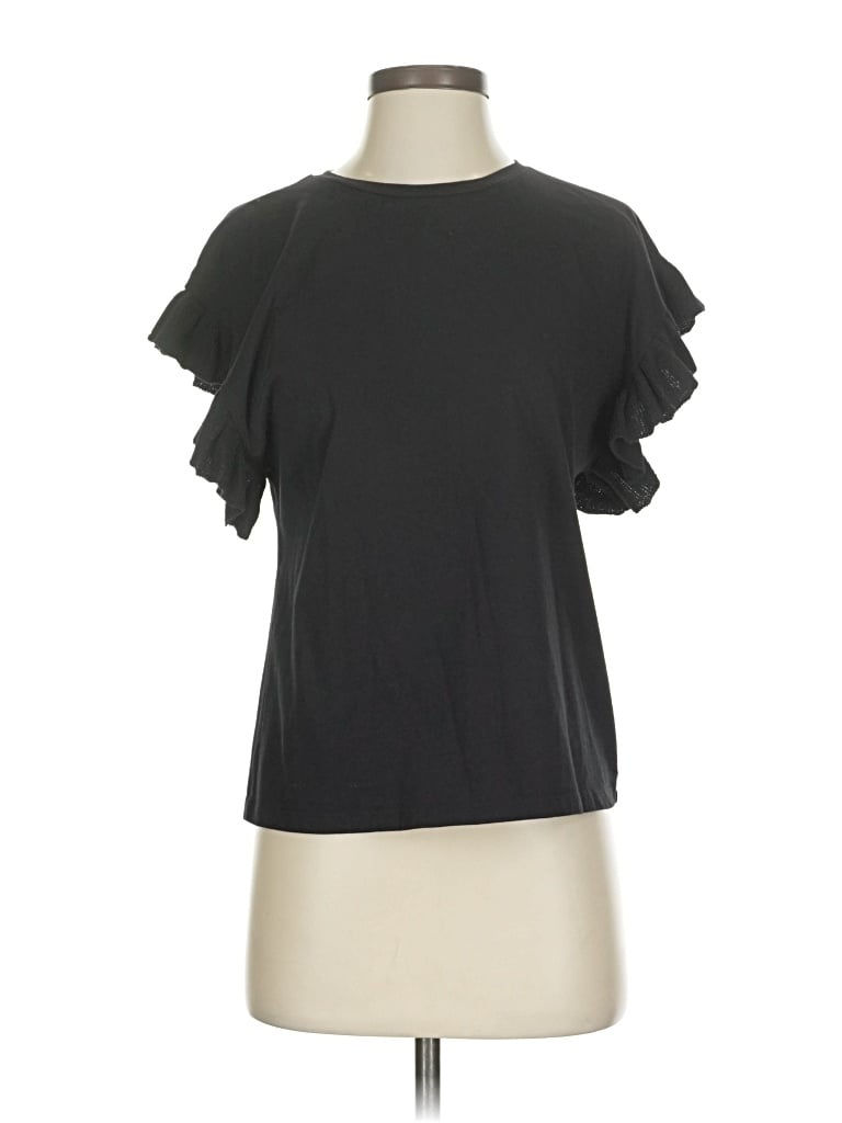 Pre-owned Zara Short Sleeve Top Black Ruffles Neckline Tops