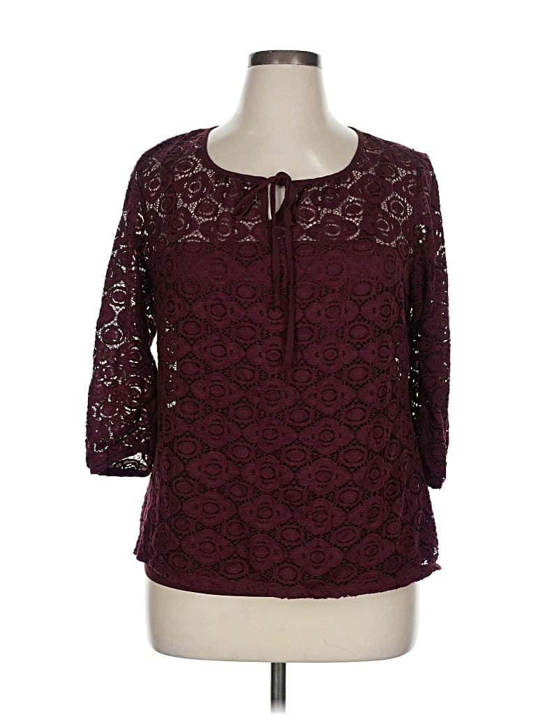 Pre-owned Apt. 9 3/4 Sleeve Blouse In Burgundy