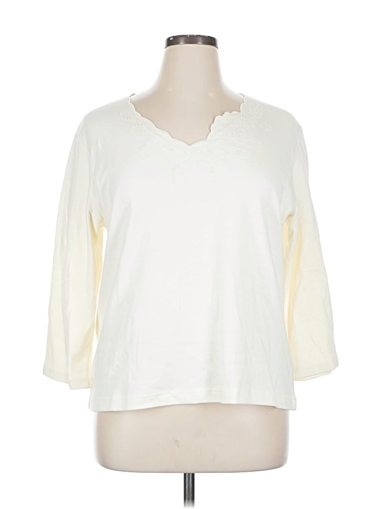 Pre-owned Classic Elements 3/4 Sleeve Top Ivory V Neck Tops In White