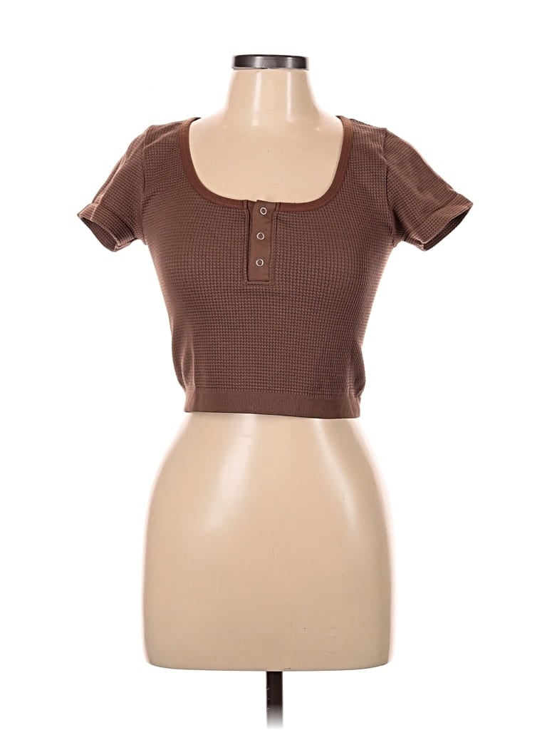 Pre-owned Colsie Short Sleeve Henley Shirt In Brown