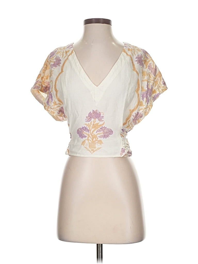 Pre-owned Free People Short Sleeve Blouse In White