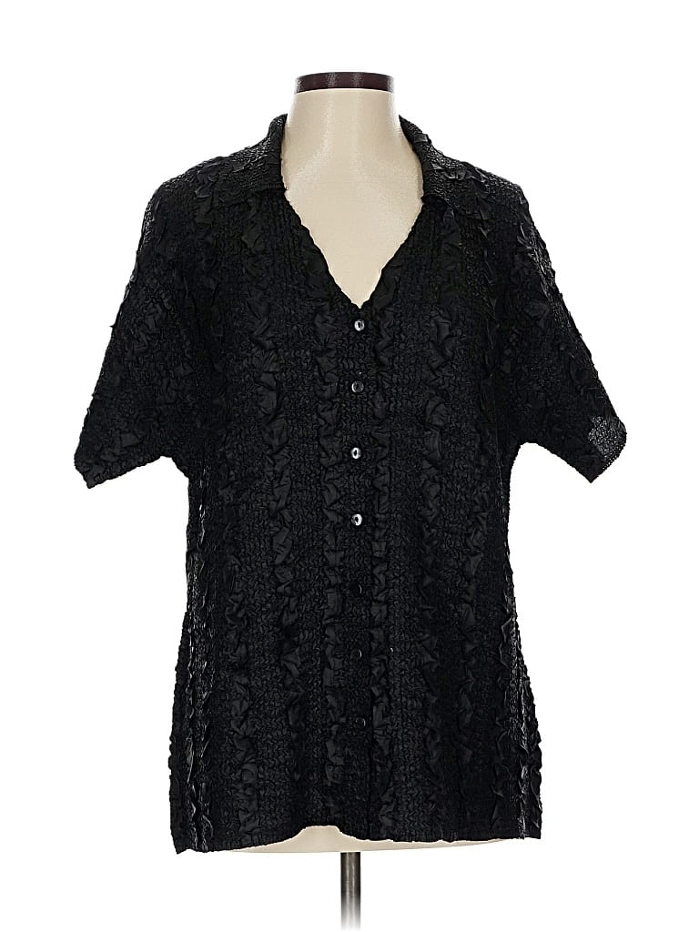 Pre-owned Coldwater Creek Short Sleeve Blouse In Black