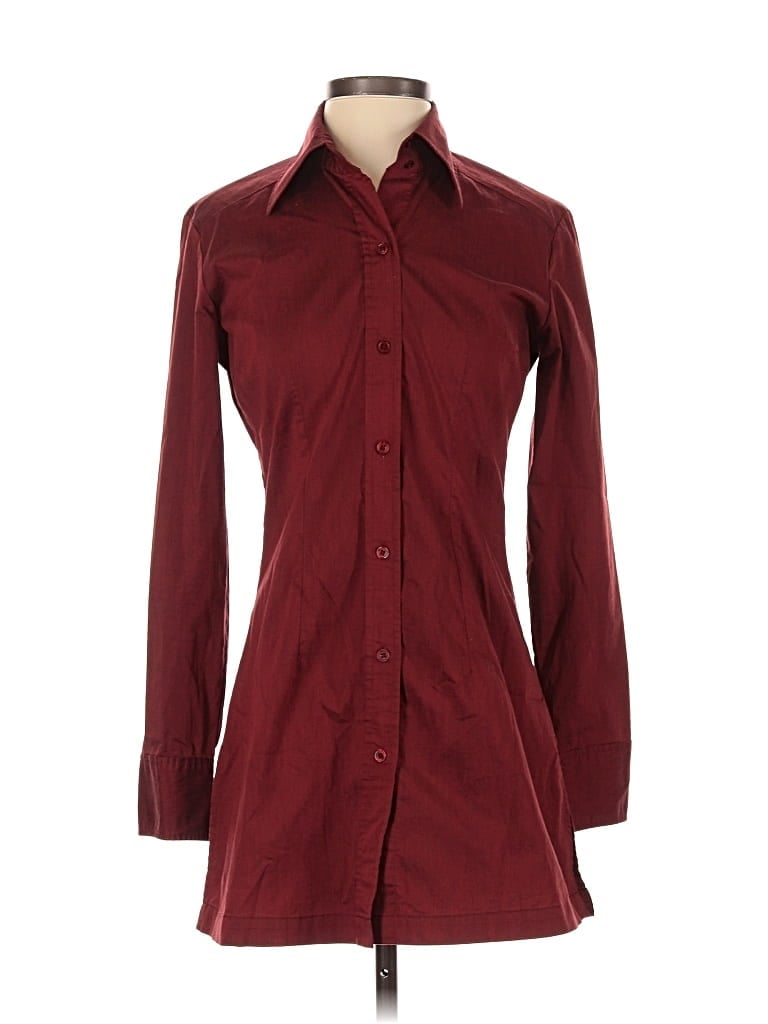 Pre-owned New York And Company Long Sleeve Button Down Shirt In Burgundy