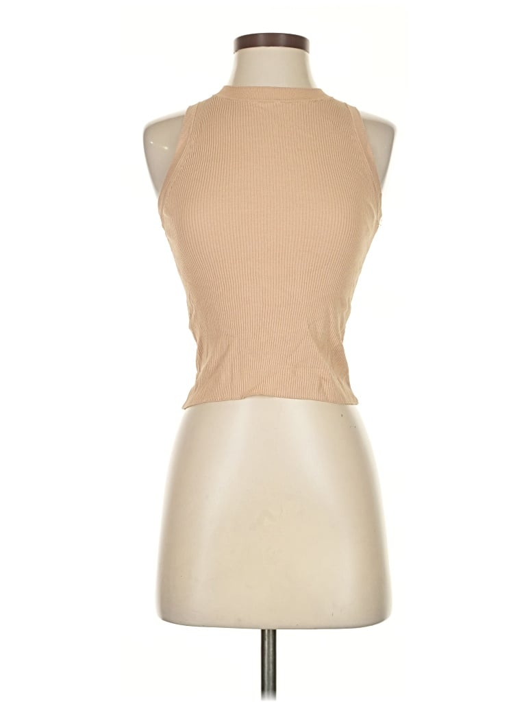 Pre-owned Mng Tank Top Tan Halter Neckline Tops In Brown