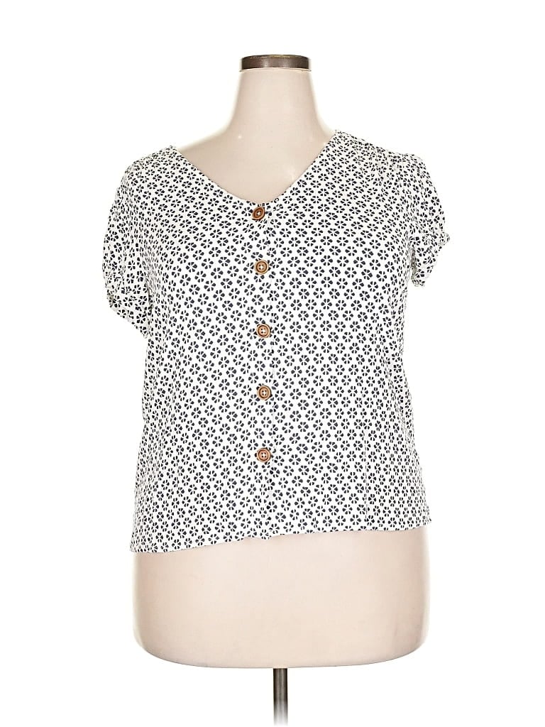 Pre-owned Market & Spruce Short Sleeve Blouse In White