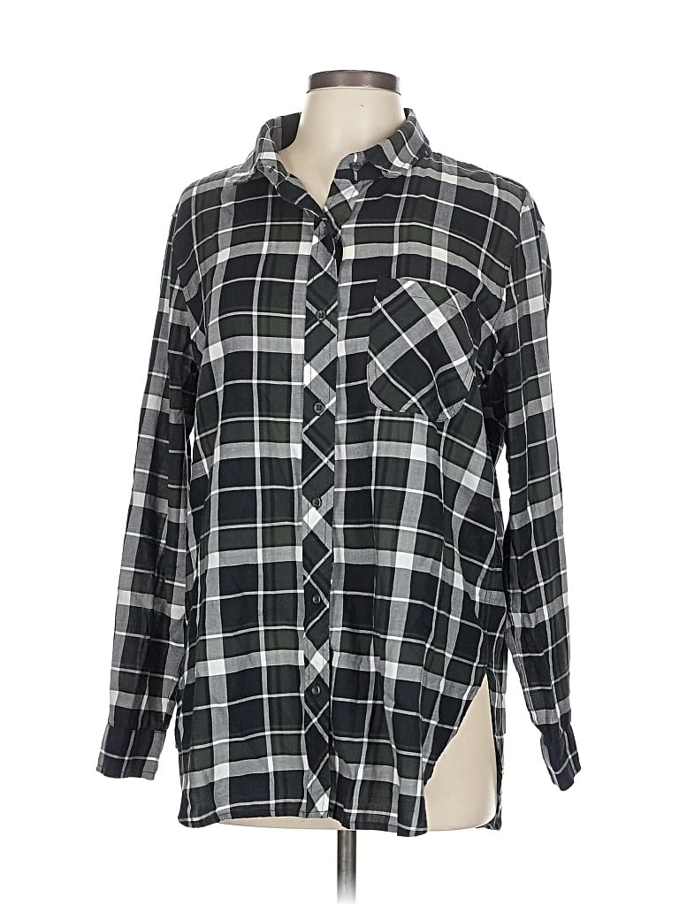 Pre-owned Athleta Long Sleeve Button Down Shirt In Black