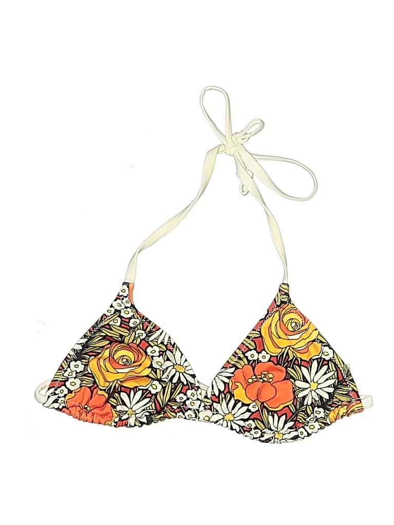 Pre-owned Solid & Striped X Re/done Swimsuit Top Orange Floral Pattern Swimwear