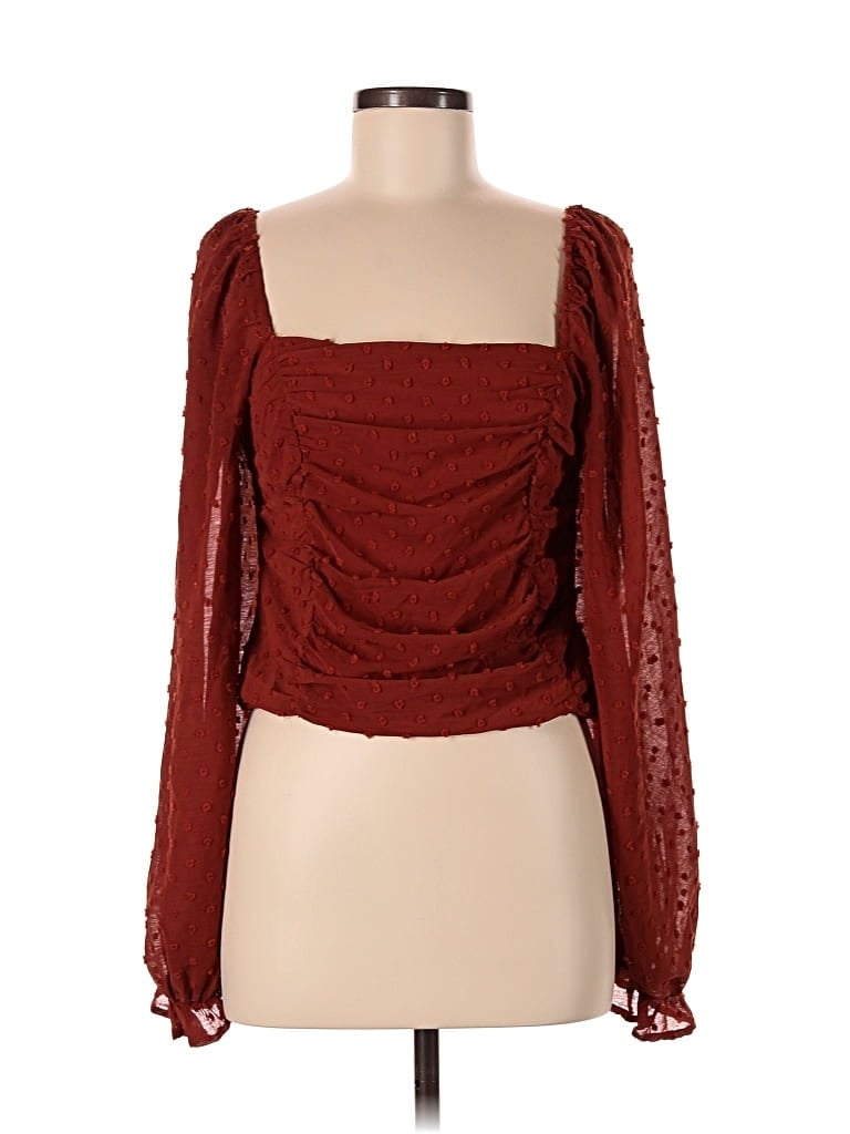 Pre-owned Lulus Long Sleeve Blouse In Burgundy