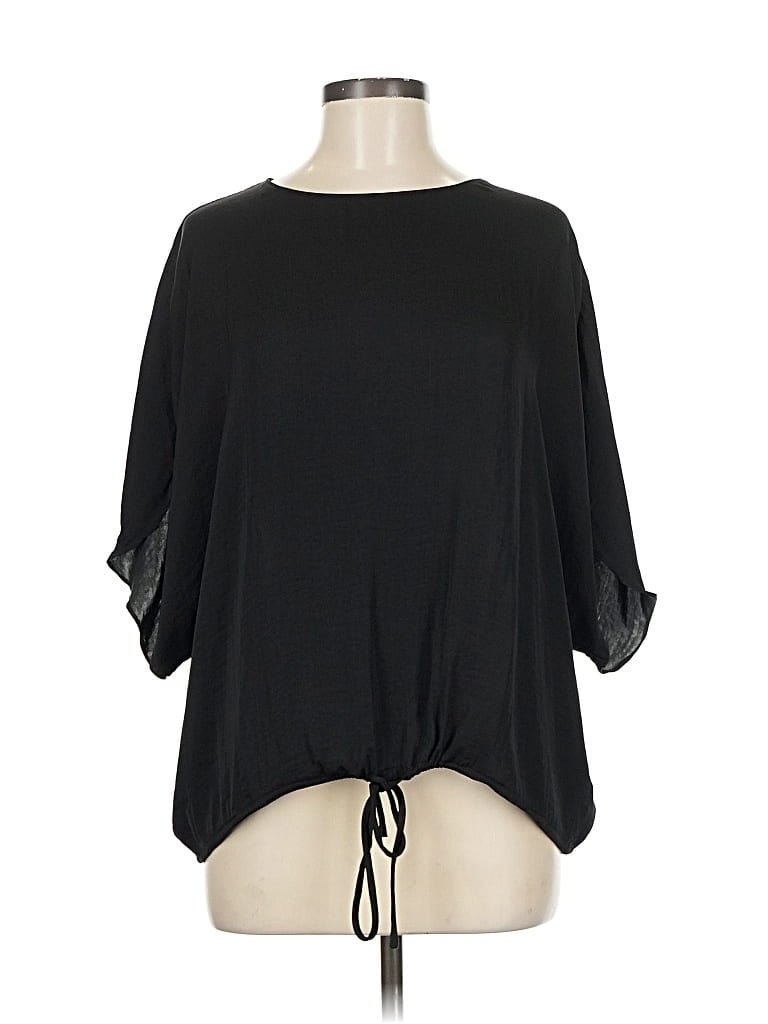 Pre-owned Naked Zebra 3/4 Sleeve Top Black Keyhole Neckline Tops