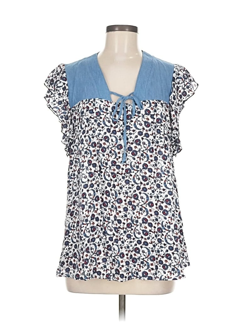 Pre-owned Rebecca Malone Short Sleeve Blouse In Blue