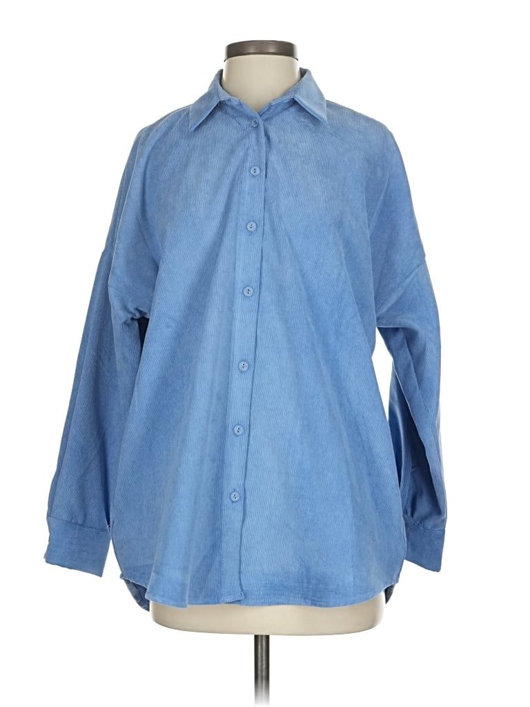 Zara Long Sleeve Button Down Shirt In Blue