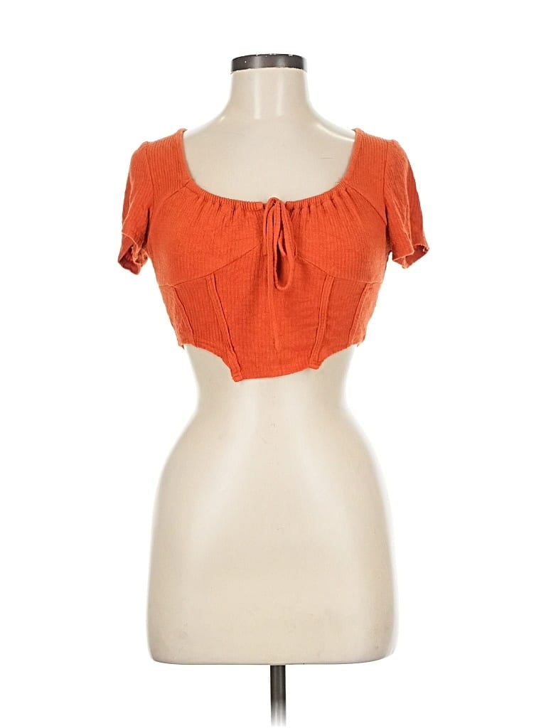 Pre-owned Cider Short Sleeve Top Orange Sweetheart Neckline Tops