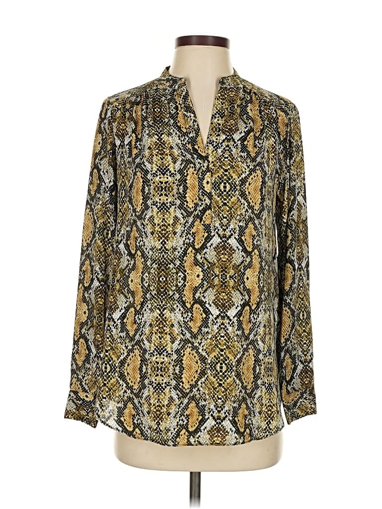 Pre-owned Peyton Jensen Long Sleeve Blouse In Gold