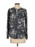 Garnet Hill 100% Silk Floral Blue Gray Long Sleeve Silk Top Size 2 - photo 1