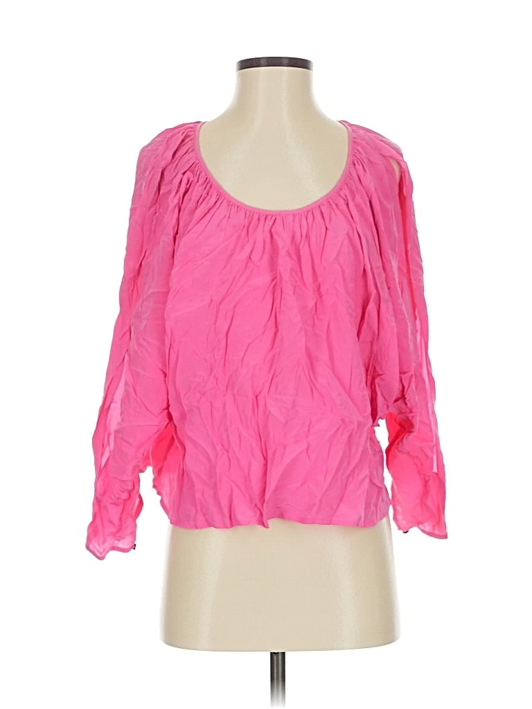 Pre-owned Jay Godfrey 3/4 Sleeve Silk Top Pink Square Neckline Tops