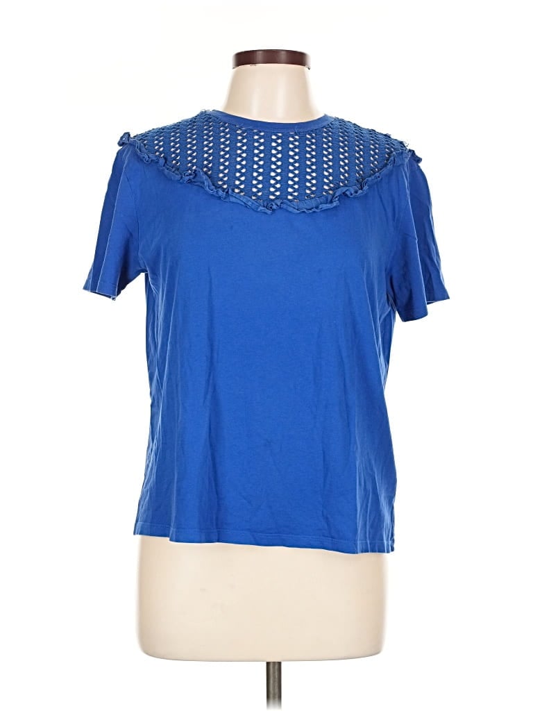 Pre-owned Sandro Short Sleeve Top Blue Keyhole Neckline Tops