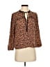 Point Sur 100% Silk Animal Print Brown 3/4 Sleeve Silk Top Size S - photo 1