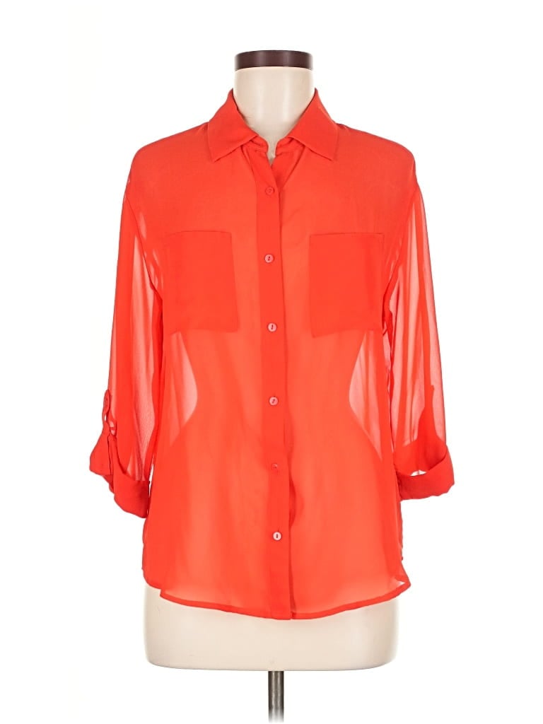 Pre-owned Decree 3/4 Sleeve Button Down Shirt In Orange