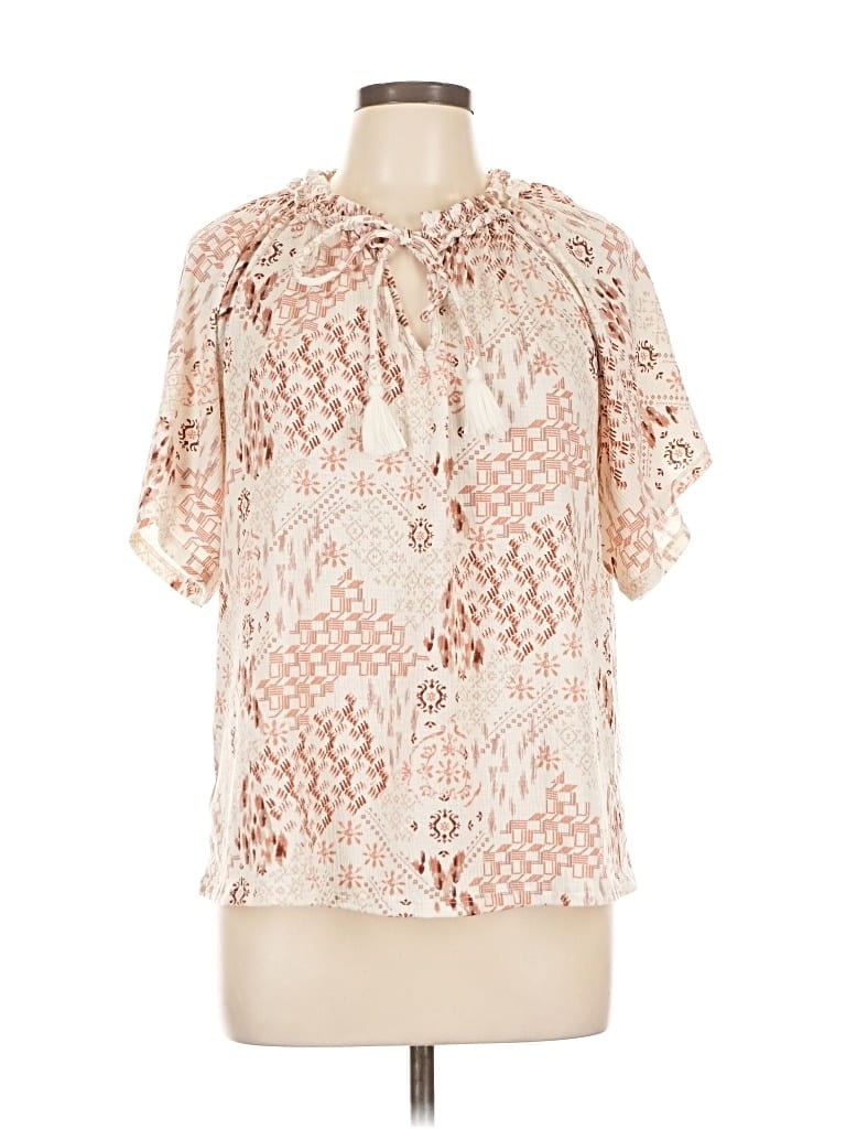 Pre-owned Just Living Short Sleeve Blouse In White