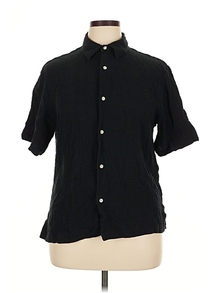 Pre-owned Sandro Short Sleeve Button Down Shirt In Black