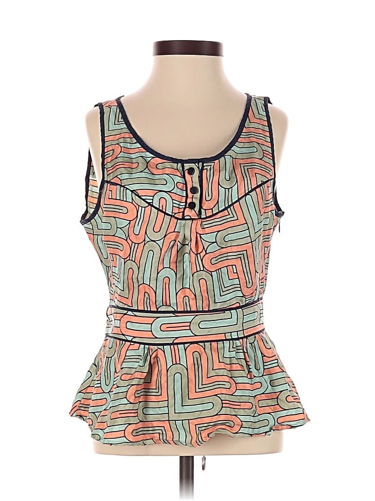 Pre-owned Fei Sleeveless Silk Top Orange Square Neckline Tops