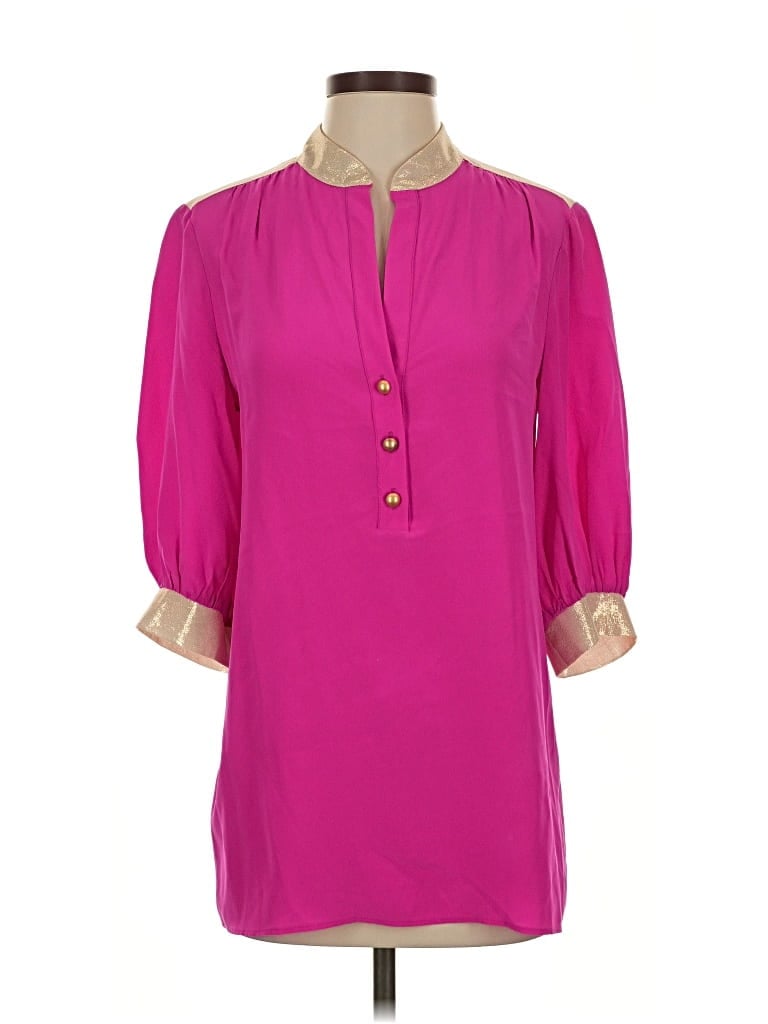 Pre-owned Au Amanda Uprichard 3/4 Sleeve Silk Top Pink Keyhole Neckline Tops