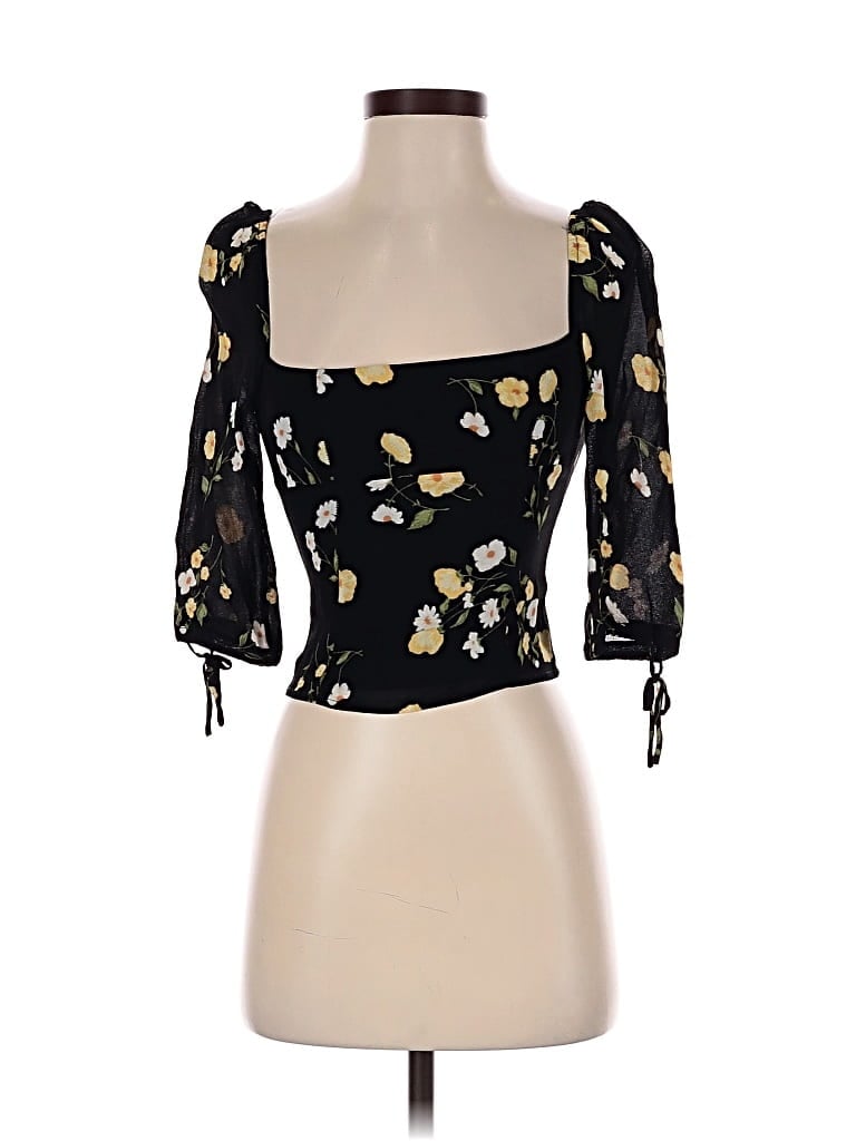 Pre-owned Reformation 3/4 Sleeve Blouse In Black