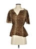 BCBGMAXAZRIA 100% Polyester Animal Print Brown Short Sleeve Blouse Size XXS - photo 1