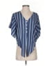 Shore 100% Rayon Stripes Blue Short Sleeve Blouse Size S - photo 1