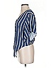 Shore 100% Rayon Stripes Blue Short Sleeve Blouse Size S - photo 5