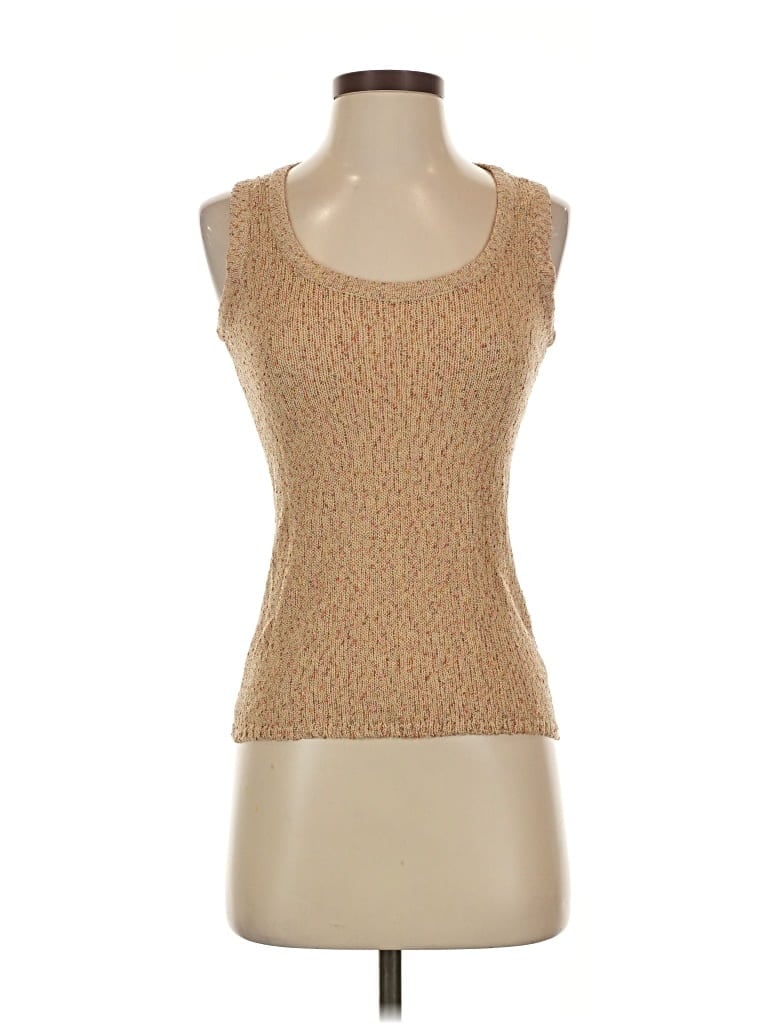Pre-owned St John Sleeveless Top Tan Scoop Neck Tops In Brown
