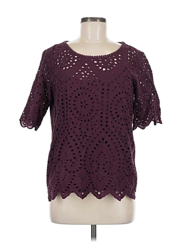 Pre-owned Porridge Short Sleeve Blouse In Burgundy