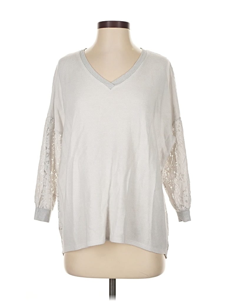 Pre-owned Tempo Paris 3/4 Sleeve Top Silver V Neck Tops
