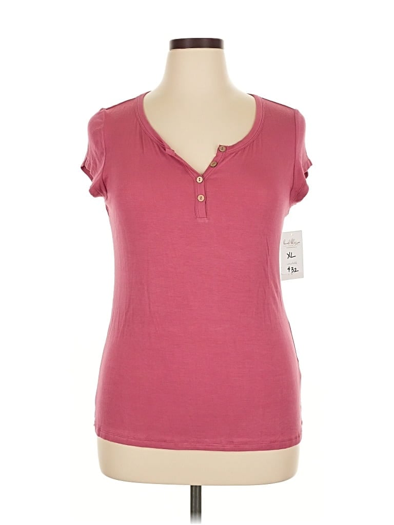 Assorted Brands Short Sleeve Henley Shirt In Pink