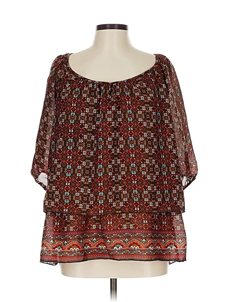 Pre-owned Sami & Jo 3/4 Sleeve Blouse In Brown