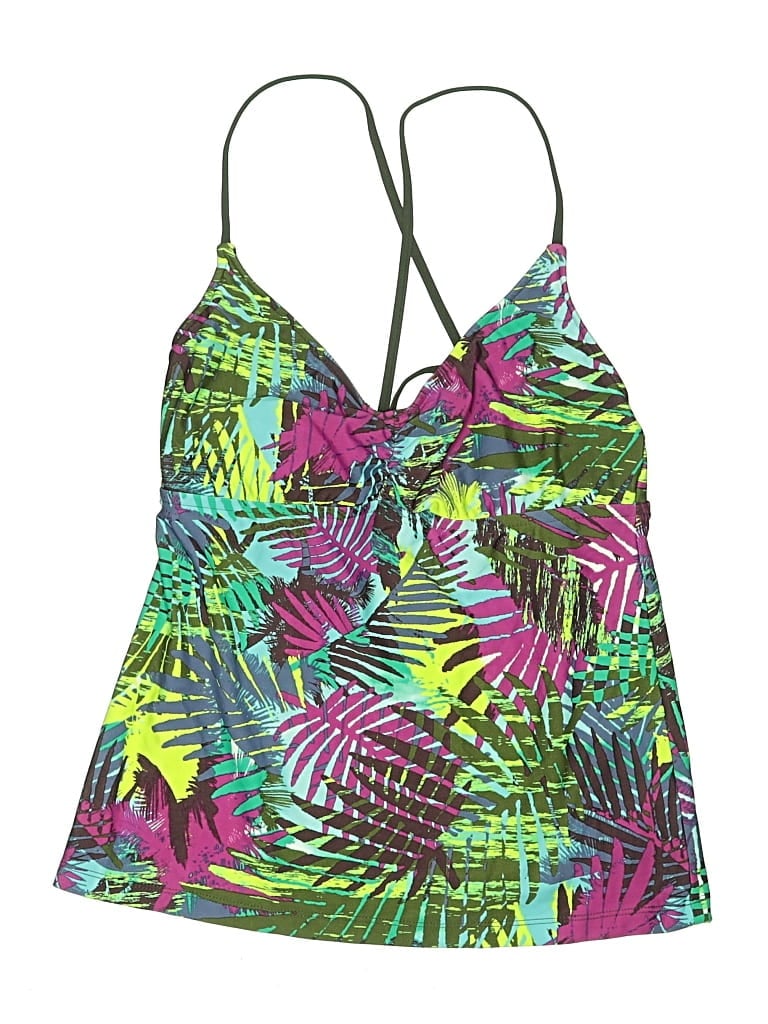 Pre-owned Mossimo Swimsuit Top Green Tropical Pattern Swimwear