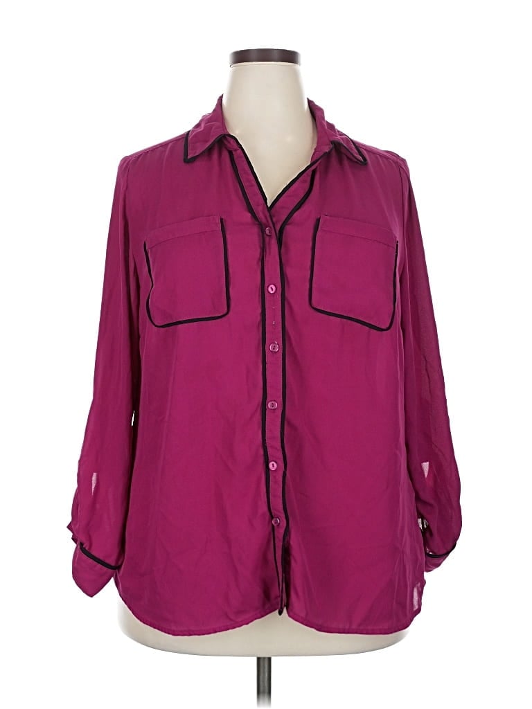 Pre-owned Relativity 3/4 Sleeve Blouse In Burgundy