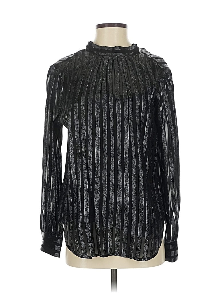 Jcrew Long Sleeve Silk Top Black Metallic Pattern Turtleneck Tops
