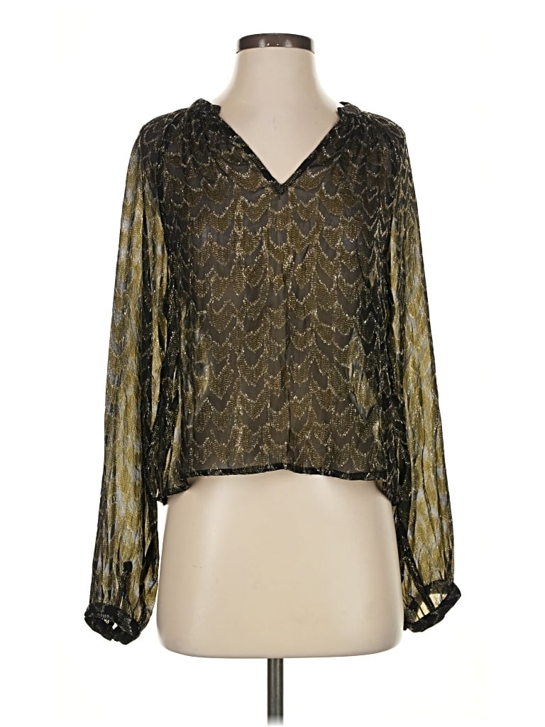 Pre-owned Evereve Long Sleeve Blouse In Gold