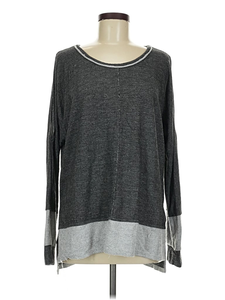 Pre-owned Peyton Jensen Long Sleeve Top Gray Crew Neck Tops